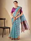 Saree Mall Women's Cotton Blend Light Blue Woven Design Designer Saree With Blouse Piece-MYSHA82302