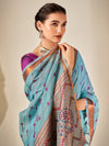 Saree Mall Women's Cotton Blend Light Blue Woven Design Designer Saree With Blouse Piece-MYSHA82302