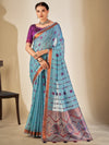 Saree Mall Women's Cotton Blend Light Blue Woven Design Designer Saree With Blouse Piece-MYSHA82302