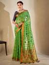 Saree Mall Women's Cotton Blend Light Green Woven Design Designer Saree With Blouse Piece-MYSHA82304