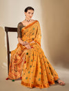 Saree Mall Women's Cotton Blend Yellow Woven Design Designer Saree With Blouse Piece-MYSHA82305