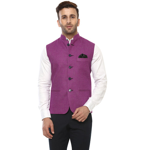 Hangup Men Standard Solid Men's Indian Wear-MagentaRoyalManNehruCurve