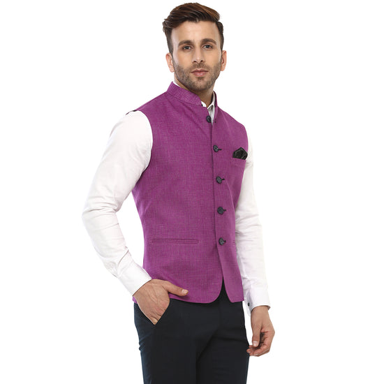 Hangup Men Standard Solid Men's Indian Wear-MagentaRoyalManNehruCurve