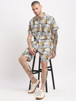 Men Tropical Cuban Collar Grey Co-Ords Set-Mardel-2383-Grey