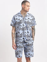 Men Tropical Cuban Collar Blue Co-Ords Set-Mardel-2391-Blue