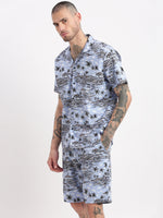 Men Tropical Cuban Collar Blue Co-Ords Set-Mardel-2391-Blue