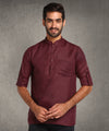 Hangup Men Standard Solid Men's Indian Wear-Maroon_Magic_Patch_Short2Kurta