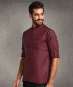 Hangup Men Standard Solid Men's Indian Wear-Maroon_Magic_Patch_Short2Kurta