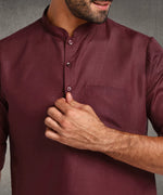 Hangup Men Standard Solid Men's Indian Wear-Maroon_Magic_Patch_Short2Kurta