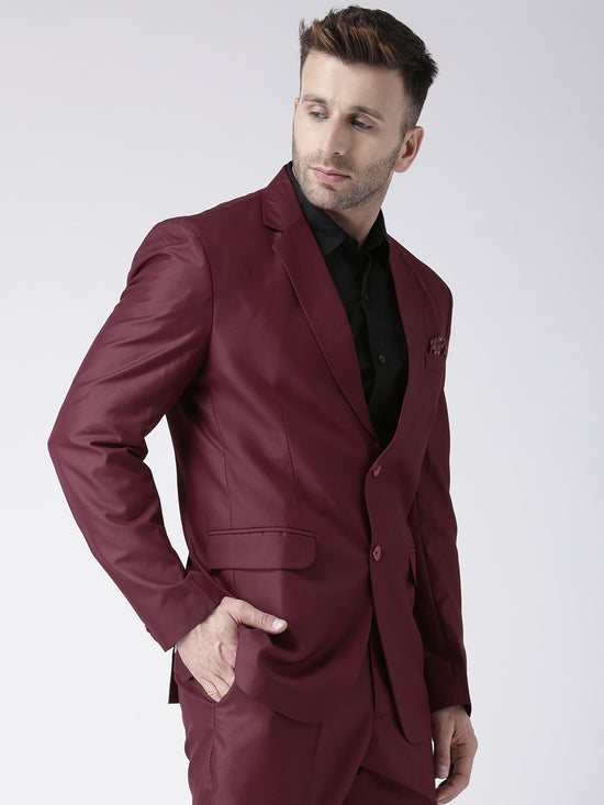 Hangup Men Standard Solid Men Formalwear-MaroonBlazer