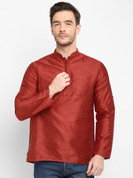 Hangup Men Standard Solid Men's Indian Wear-Maroon_Dupion_ShortKurta