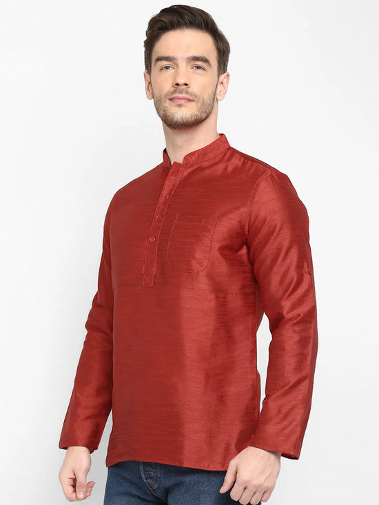 Hangup Men Standard Solid Men's Indian Wear-Maroon_Dupion_ShortKurta