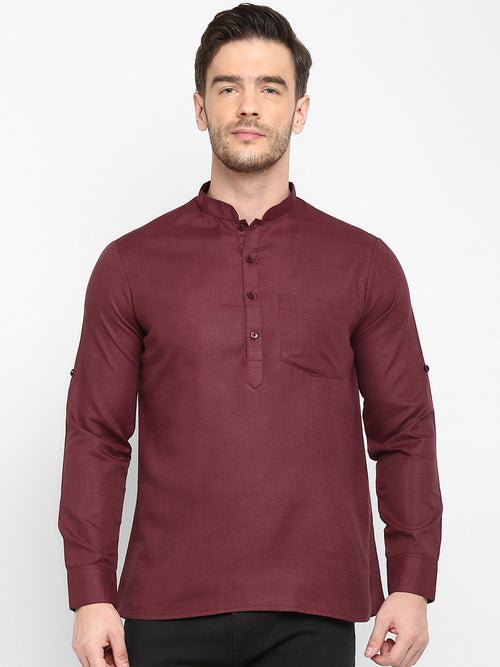 Hangup Men Standard Solid Men's Indian Wear-Maroon_Magic_Patch_ShortKurta