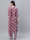 Women's Printed Cotton Straight Kurta Pant Dupatta Set-MauveChecksKPDSet-XS