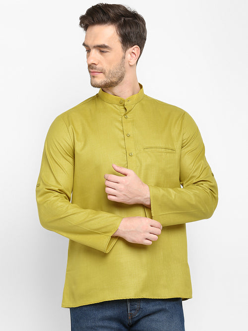 Hangup Men Standard Solid Men's Indian Wear-Mehndi_Magic_Bon_ShortKurta