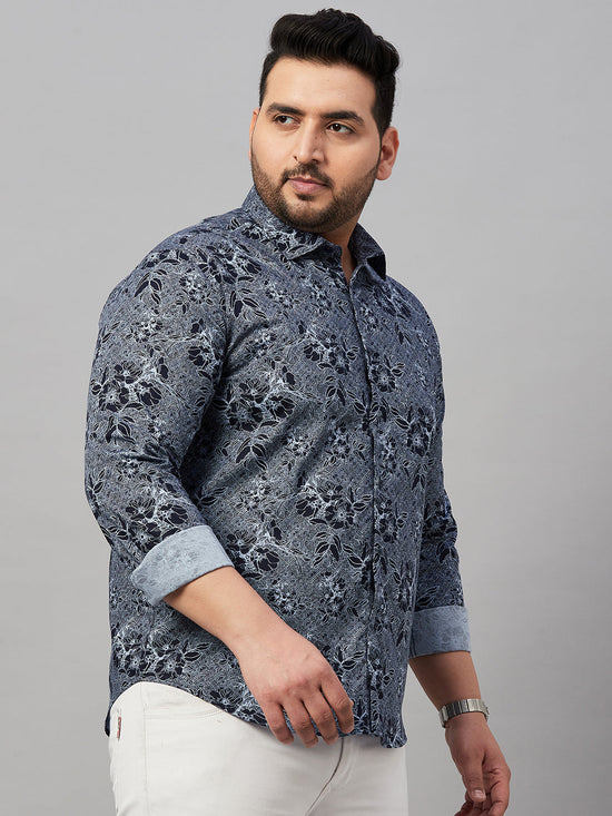 Men Printed Navy Blue Comfort Shirt-MELORIEPRINTS-2012-Navyblue