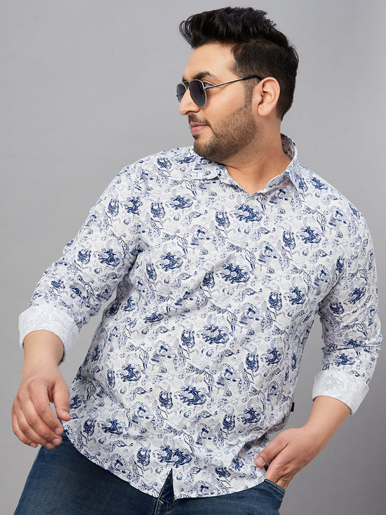 Men Printed White Comfort Shirt-MELORIEPRINTS-2030-White