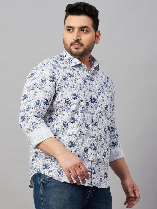 Men Printed White Comfort Shirt-MELORIEPRINTS-2030-White