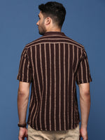 Men Striped Brown Slim Fit Shirt-Milo-2933-Brown