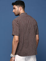 Men Striped Brown Slim Fit Shirt-Milo-2936-Brown