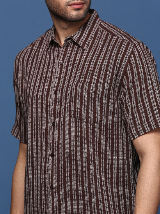 Men Striped Brown Slim Fit Shirt-Milo-2936-Brown