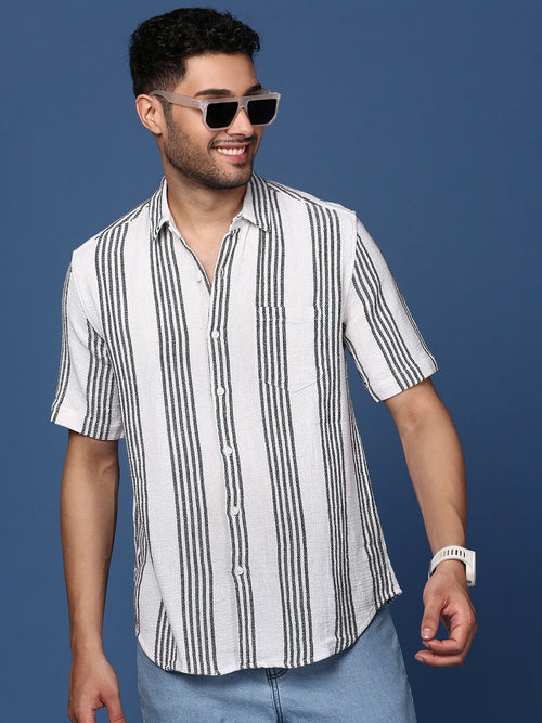 Men Striped White Slim Fit Shirt-Milo-2938-White