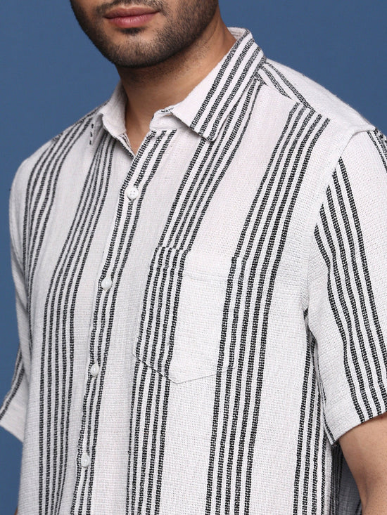 Men Striped White Slim Fit Shirt-Milo-2938-White