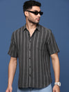 Men Striped Charcoal Slim Fit Shirt-Milo-2945-Charcoal