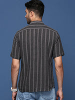 Men Striped Charcoal Slim Fit Shirt-Milo-2945-Charcoal