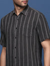 Men Striped Charcoal Slim Fit Shirt-Milo-2945-Charcoal