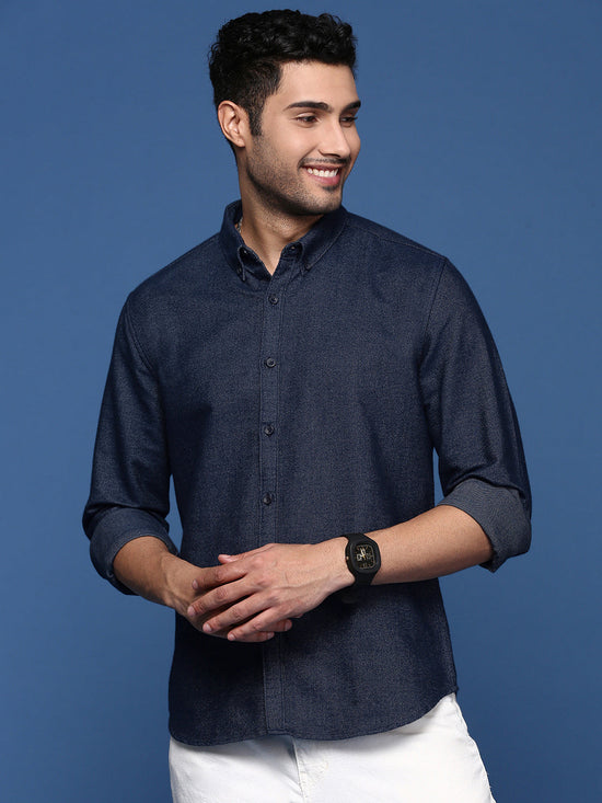 Men Solid Navy Blue Slim Fit Shirt-Mira-2694-Navyblue