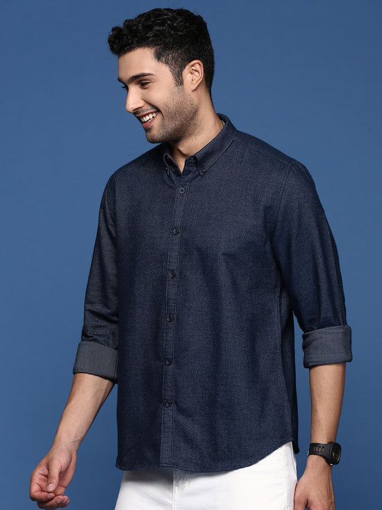 Men Solid Navy Blue Slim Fit Shirt-Mira-2694-Navyblue