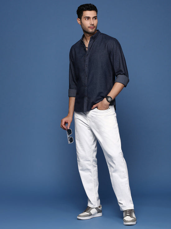 Men Solid Navy Blue Slim Fit Shirt-Mira-2694-Navyblue