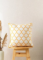 Trellis Printed 100% cotton geometric cushion cover for sofa - Mustard-230455097