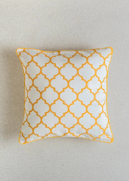 Trellis Printed 100% cotton geometric cushion cover for sofa - Mustard-230451097