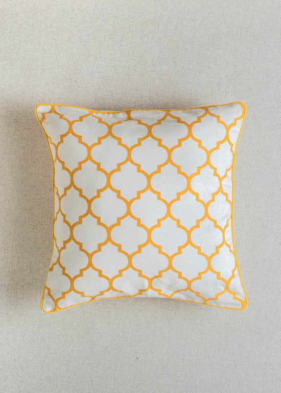 Trellis Printed 100% cotton geometric cushion cover for sofa - Mustard-230456097