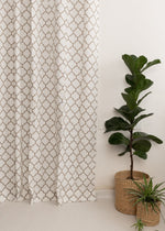 Trellis Printed 100% cotton geometric curtain for bed room - Room darkening - Walnut Grey - Pack of 1-230422099