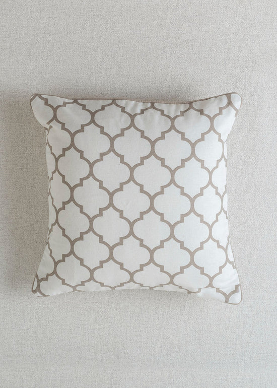 Trellis Printed 100% cotton geometric cushion cover for sofa - Walnut Grey-230452099