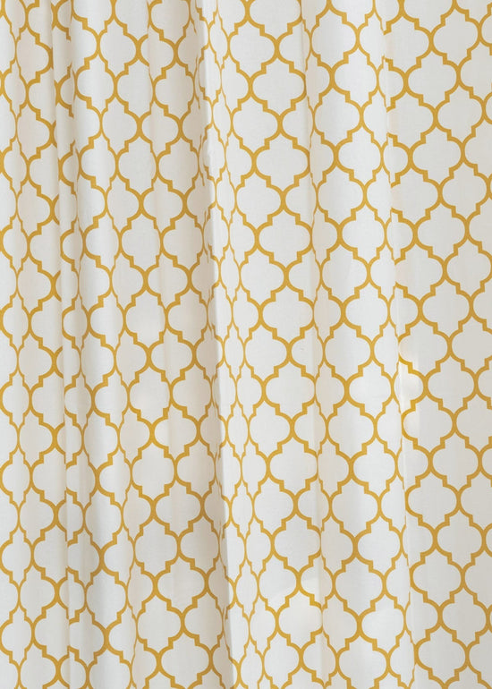 Trellis Printed 100% cotton geometric curtain for bed room - Room darkening - Mustard - Pack of 1-230423097