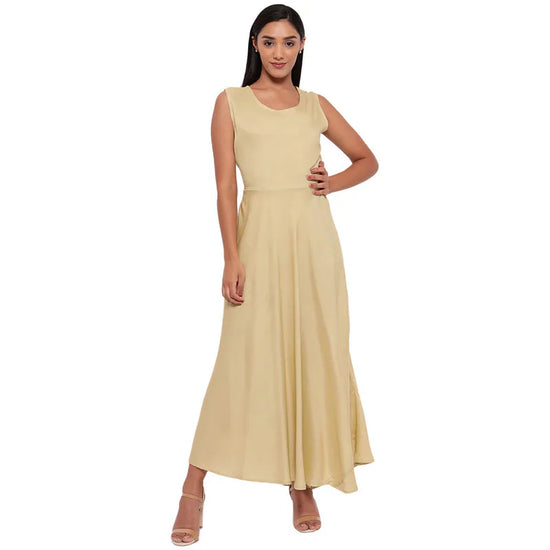 Aawari Rayon Plain Gown For Girls and Women Chikoo-AM086-Chikoo