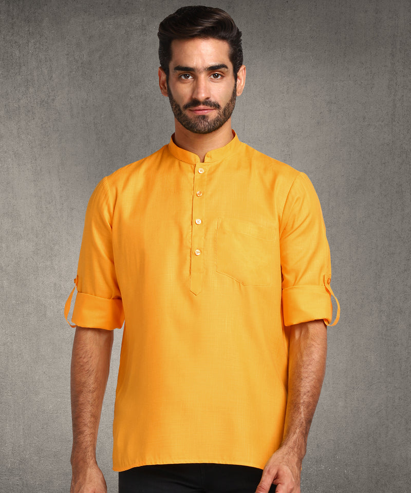 Hangup Men Standard Solid Men's Indian Wear-Mustard_Magic_Patch_Short2Kurta