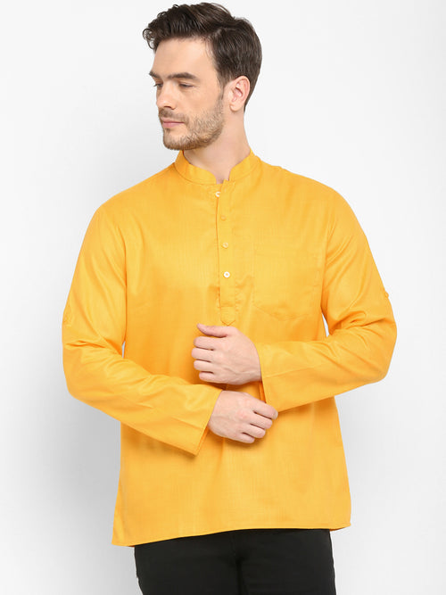 Hangup Men Standard Solid Men's Indian Wear-Mustard_Magic_Patch_ShortKurta