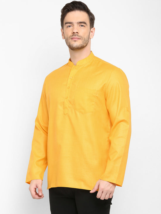 Hangup Men Standard Solid Men's Indian Wear-Mustard_Magic_Patch_ShortKurta