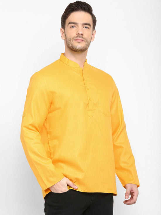 Hangup Men Standard Solid Men's Indian Wear-Mustard_Magic_Patch_ShortKurta