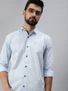 Men Spread Collar Printed Blue Shirt-Mystivetwill-976-Blue