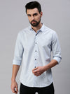 Men Spread Collar Printed Blue Shirt-Mystivetwill-976-Blue