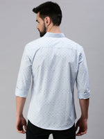 Men Spread Collar Printed Blue Shirt-Mystivetwill-976-Blue