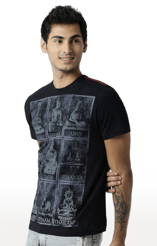 Huetrap Black Mens Short Sleeve Graphic Printed Tshirt-HT16MKGRABLK00353