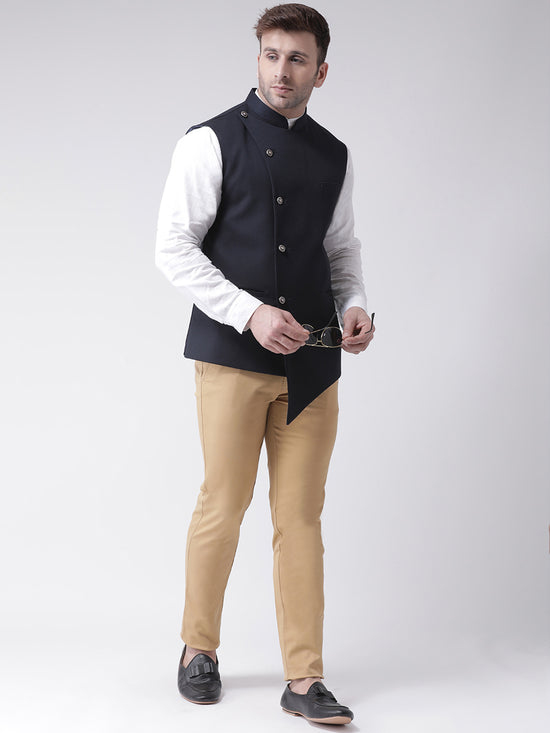 Hangup Men Standard Solid Men's Indian Wear-N10_5BtnNavyNehru