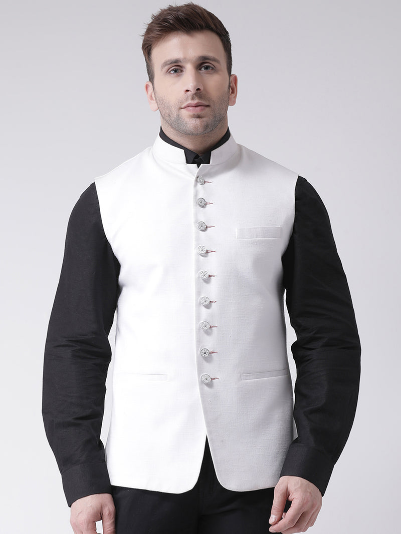 Hangup Men Standard Solid Men's Indian Wear-N12_9BtnWhiteNehru